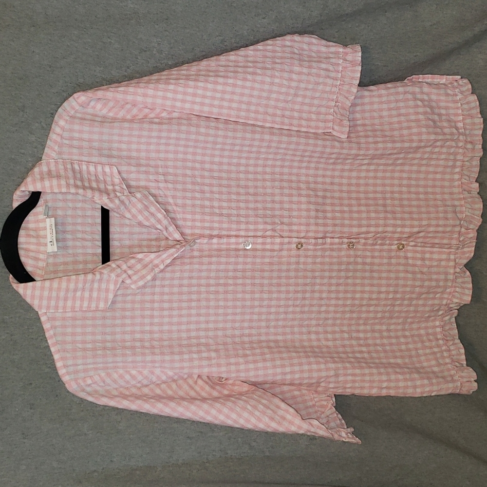 denim & company pink and white plaid shirt, women's L